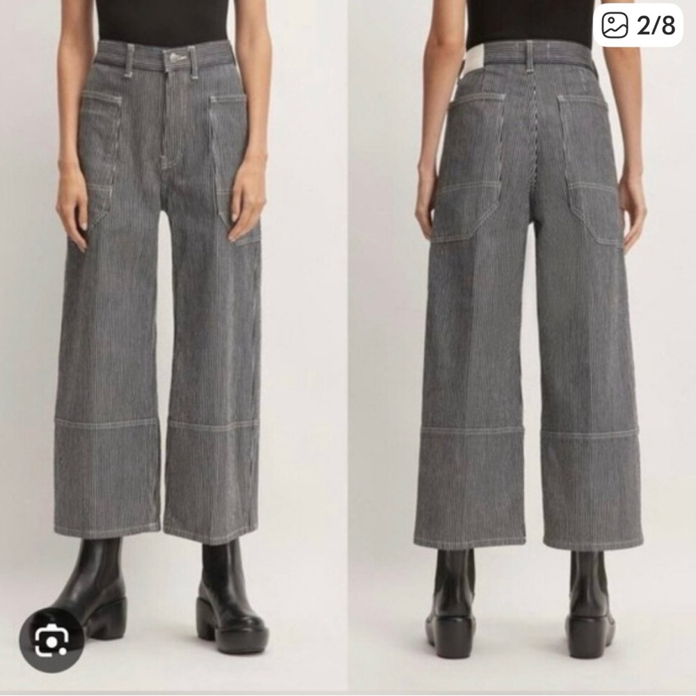Everlane Way high Gardener Ankle Jean Black in Hickory Stripe